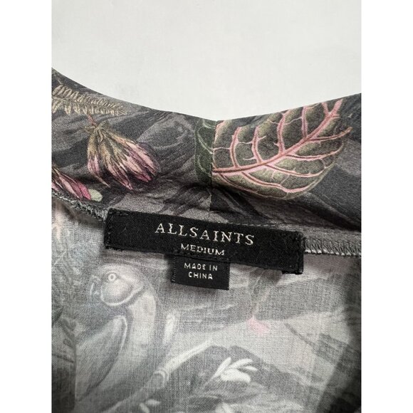 AllSaints Fay Paradeep Tropical Print Mini Dress in Black - Picture 3 of 4